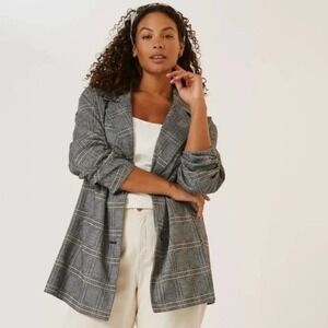 Avec Les Filles Grey Glen Plaid Longline Blazer Coat Jacket Menswear Style 68274